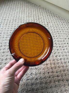 Vintage Amber Glass Ashtray / Trinket Dish